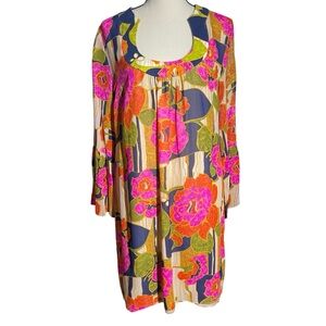 Trina Turk Vibrant Floral Dress with Bell Sleeves
